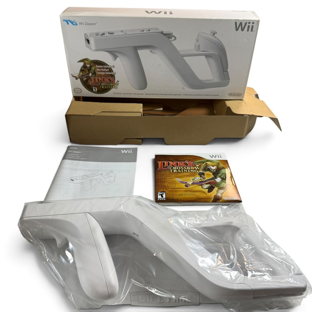 Nintendo Wii Zapper with Links Crossbow Training Game RVL-023 White Bundle Boxed